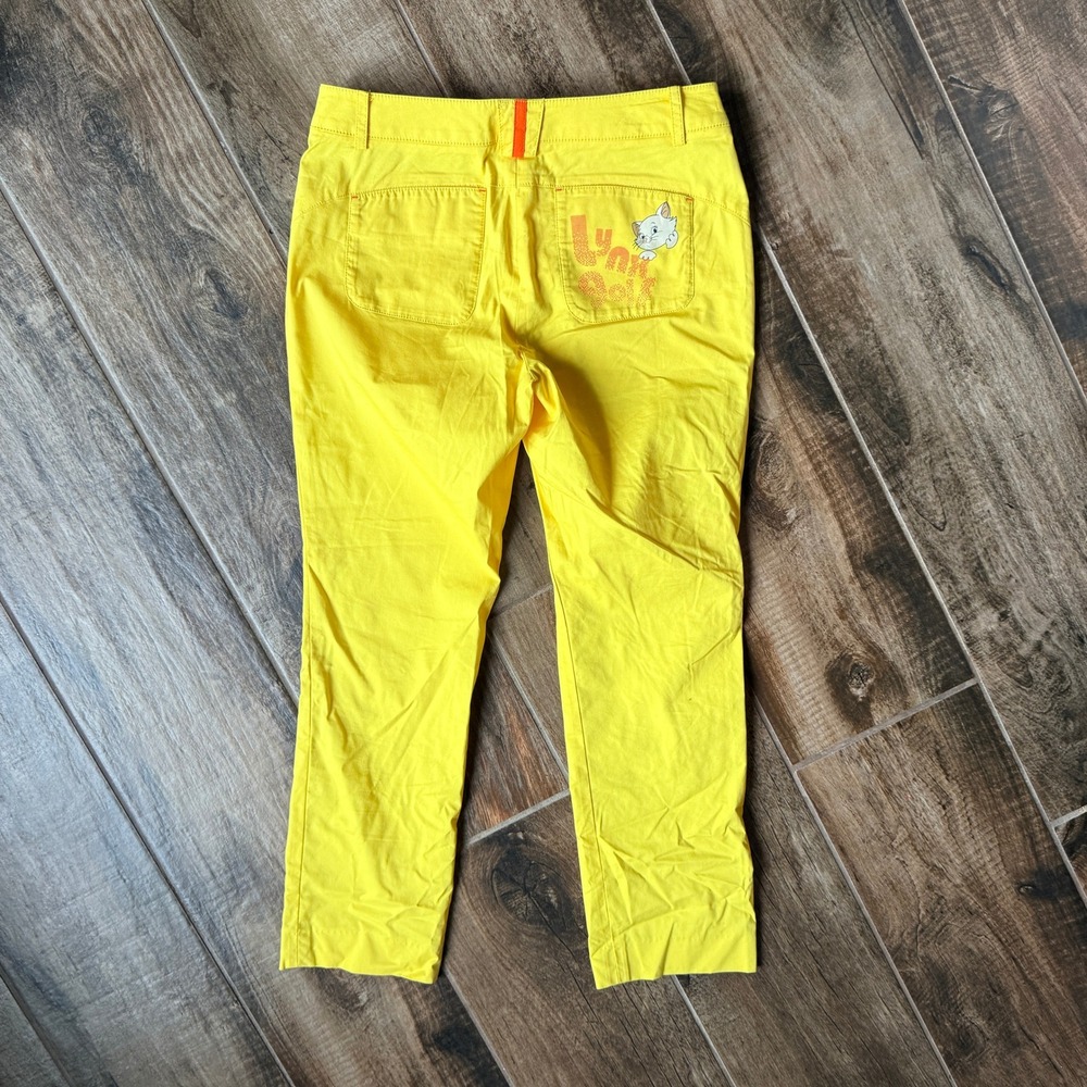 Lynx Womens Marie Cat Graphic Straight Leg Golf Pants, Yellow, 29